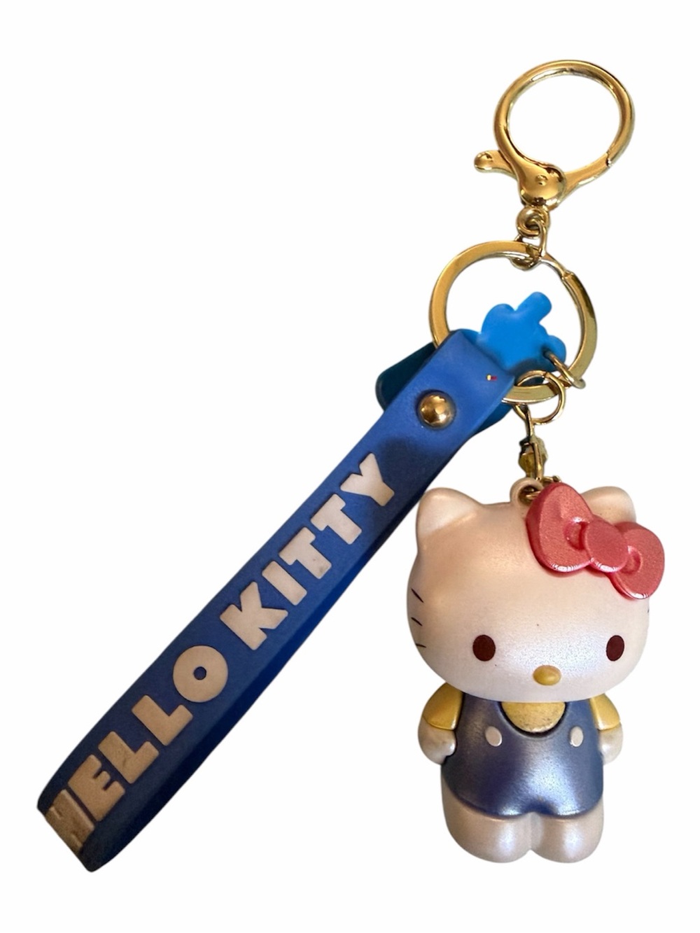 Hello Kitty Blue Strap Keychain with Pink Bow Figure